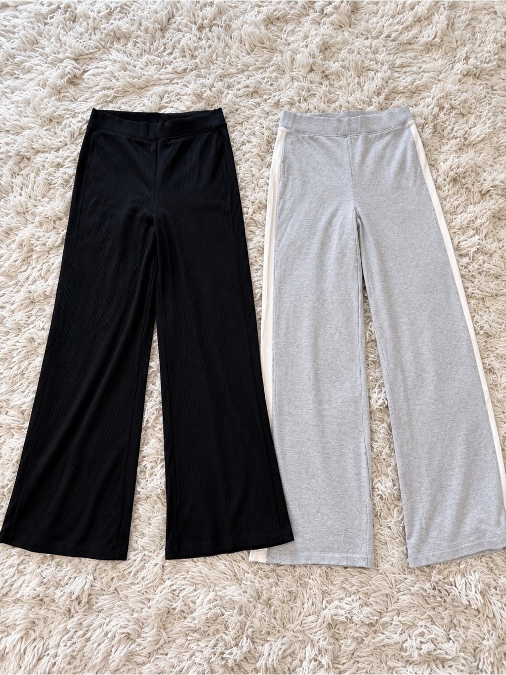 Black & Gray Wide Leg Pants Bundle Side Stripe Slit Hem 2 Pair-Large